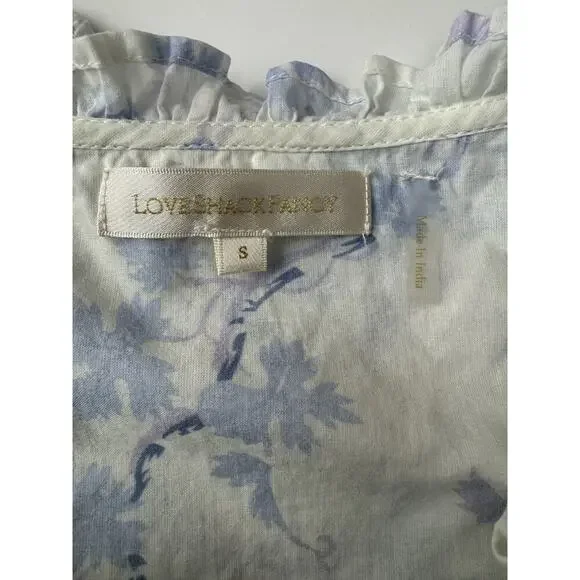 LoveShackFancy Blue & White Toile Ruffle Mini Dress Puff Sleeve Romantic Small - Picture 6 of 9